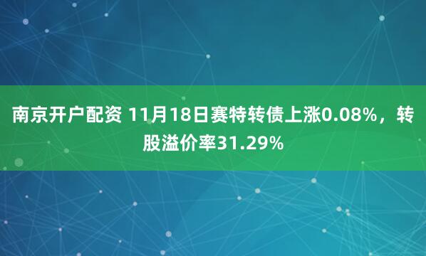 南京开户配资 11月18日赛特转债上涨0.08%，转股溢价率31.29%